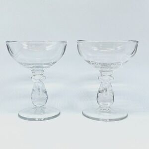 HEISEY Lariat Champagne Sherbet Glass 4 7/8" Vintage Set of 2 UV Glow
